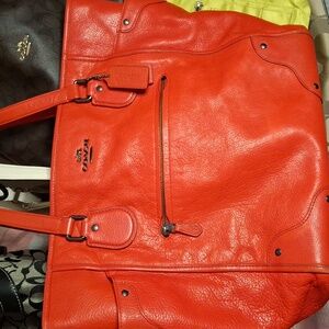 COACH RED LEATHER XL TOTE BAG